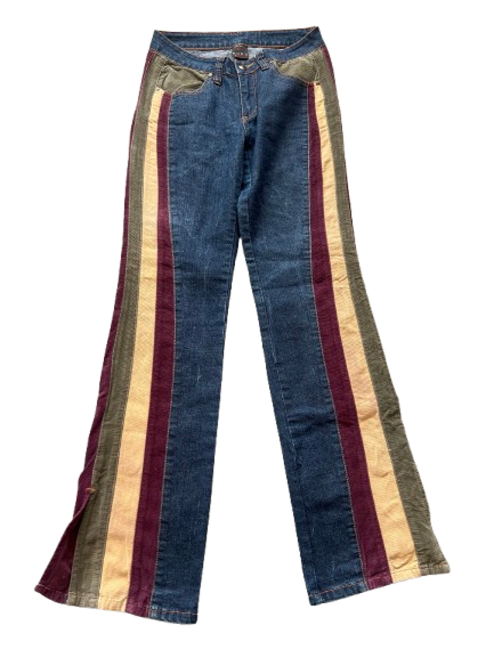 VTG FUBU The Collection Colorblock Corduroy Flare Jeans Y2K Striped Denim W 5/6